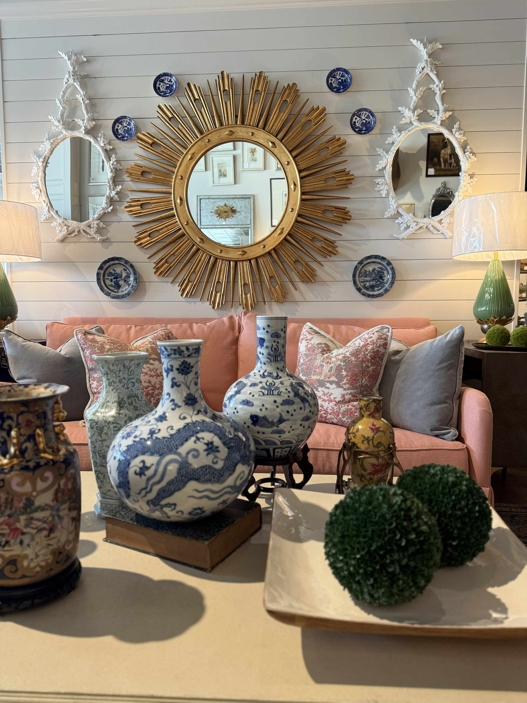 Chelsea House antique gold leaf wall mirror at Fifth Street Interiors